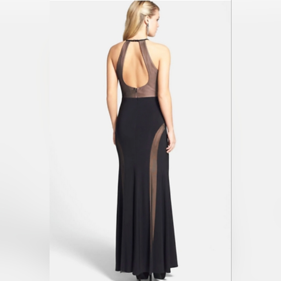 Morgan & Co. Junior Illusion Halter Neck Gown Navy color Size 3/4 - Picture 2 of 12